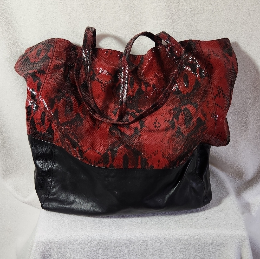 Margot Red and Black Snakeskin Tote EUC